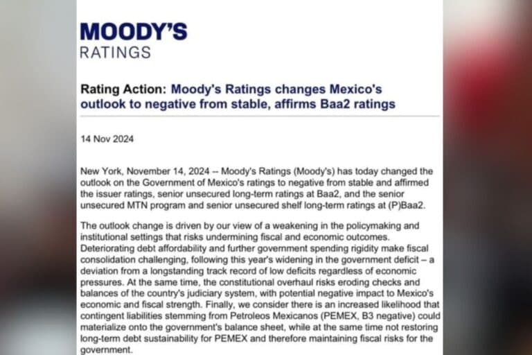 Moody’s cambia la perspectiva de la deuda de México a negativa: impacto y reacciones