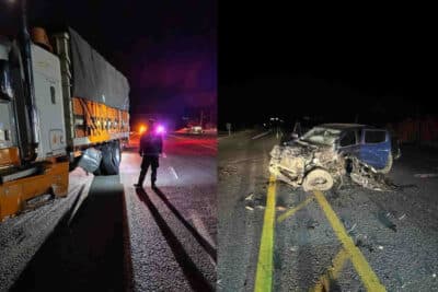 Camioneta choca contra camión en la carretera federal 45 en Sain Alto