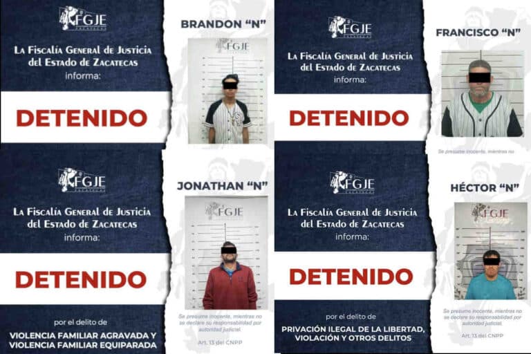 Fiscalía de Zacatecas detiene a cuatro personas con órdenes de aprehensión