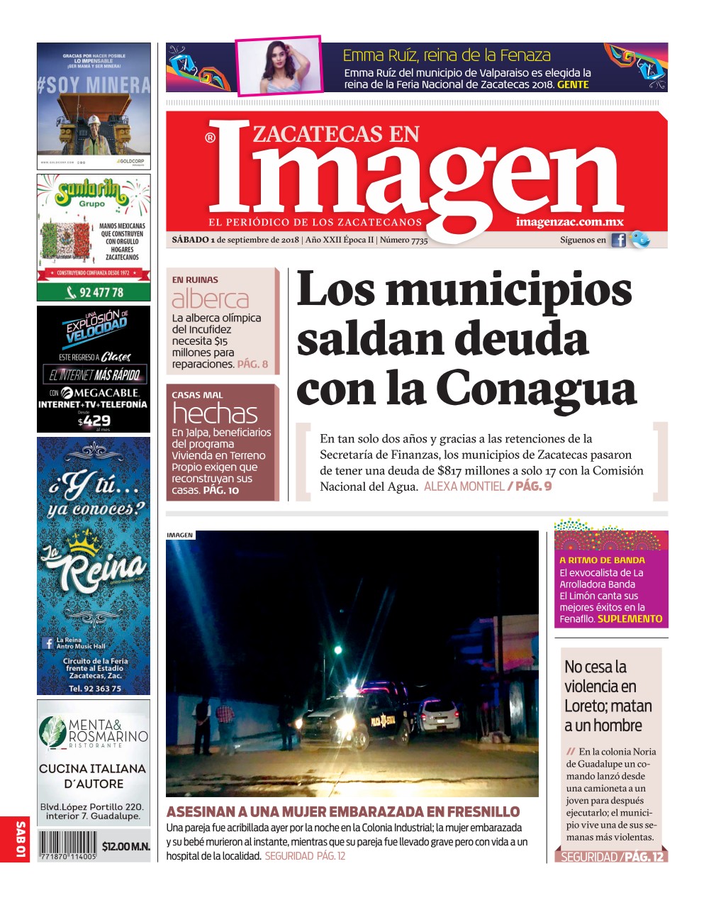 Imagen Zacatecas edición del 01 de septiembre 2018