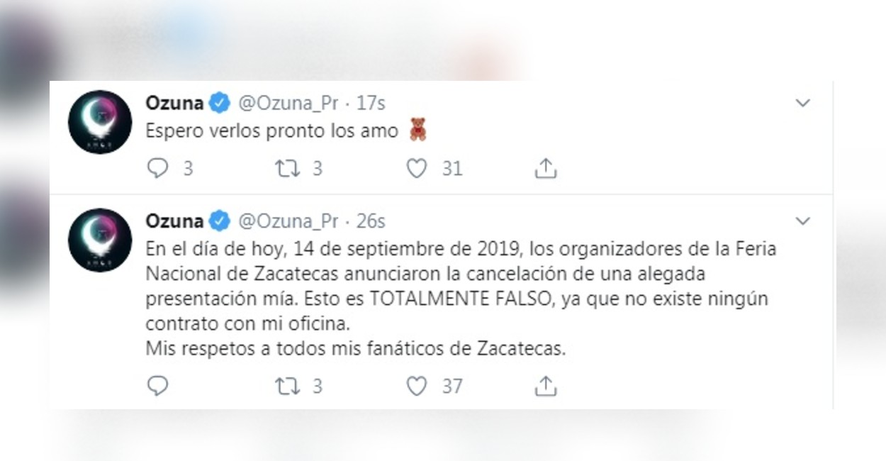 Ozuna se manifestó a través de su cuenta de Twitter.