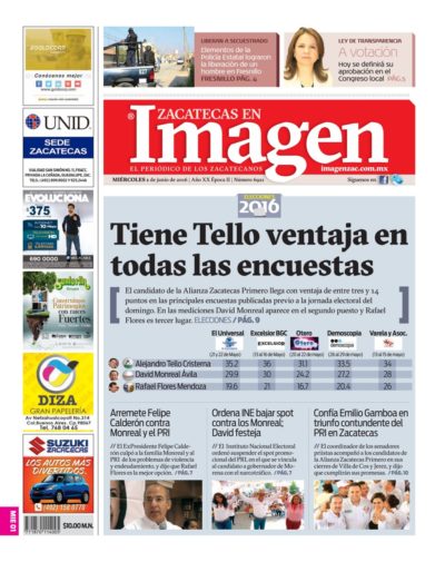 Imagen Zacatecas edición del 01 de Junio 2016