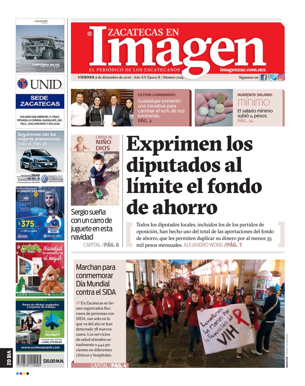 Imagen Zacatecas edición del 02 de Diciembre 2016