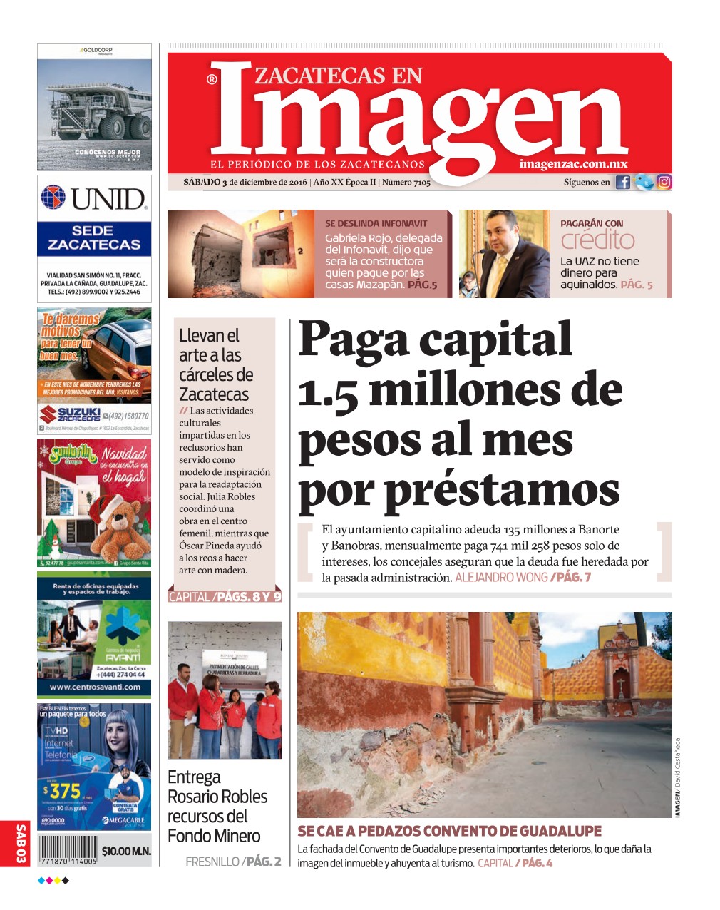 Imagen Zacatecas edición del 03 de Diciembre 2016