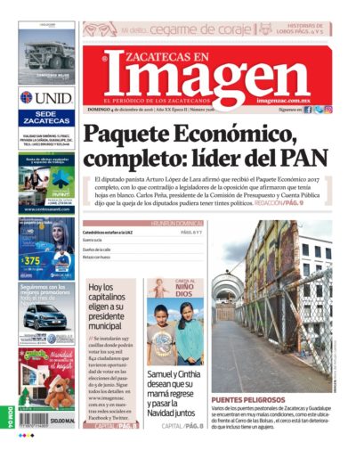 Imagen Zacatecas edición del 04 de Diciembre 2016