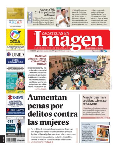 Imagen Zacatecas edición del 13 de Mayo 2016