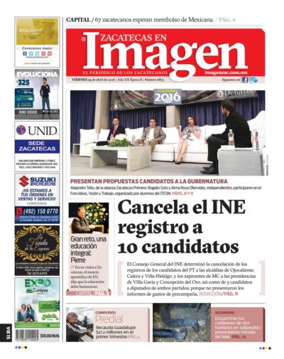 Imagen Zacatecas edición del 15 de Abril 2016