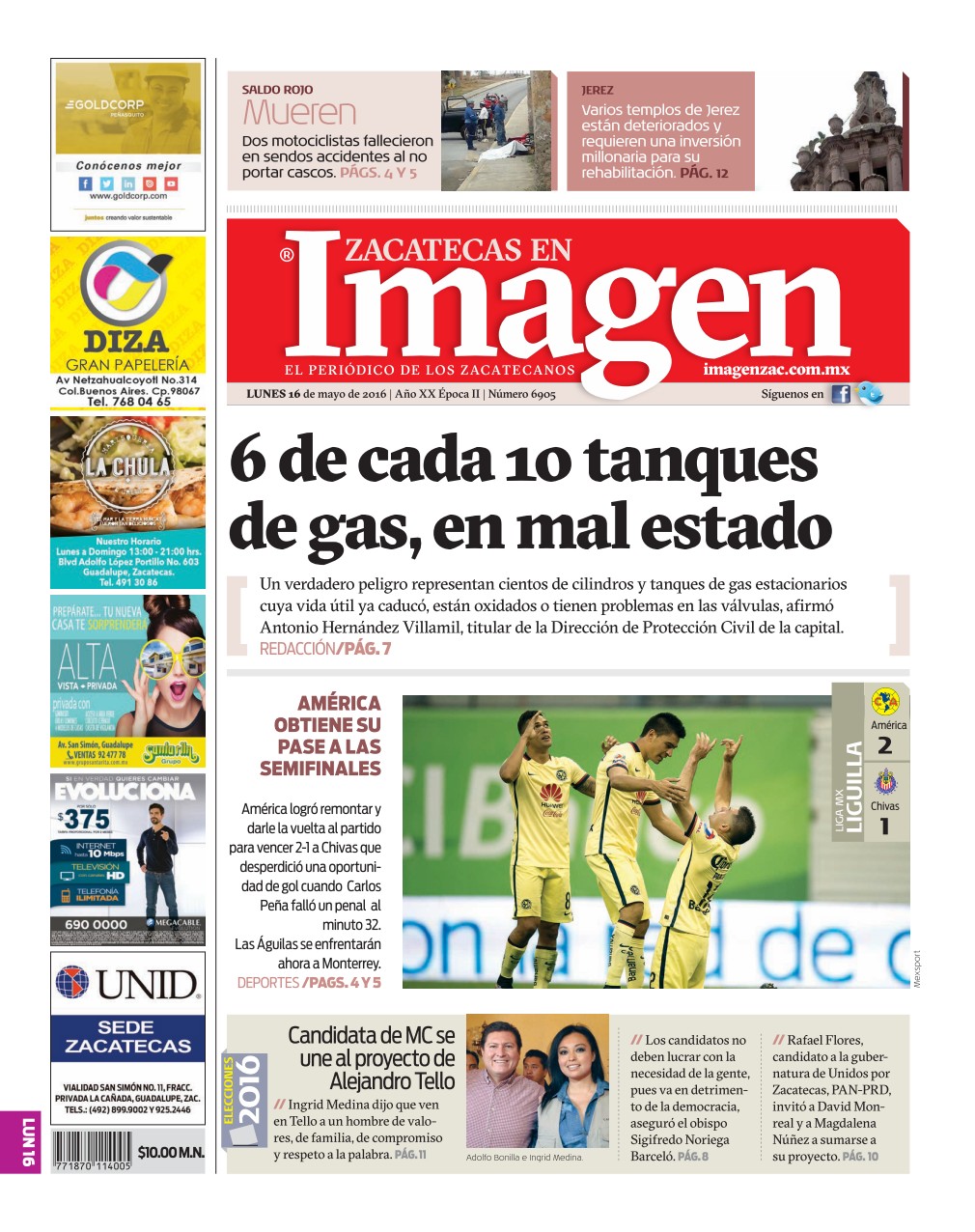 Imagen Zacatecas edición del 16 de Mayo 2016