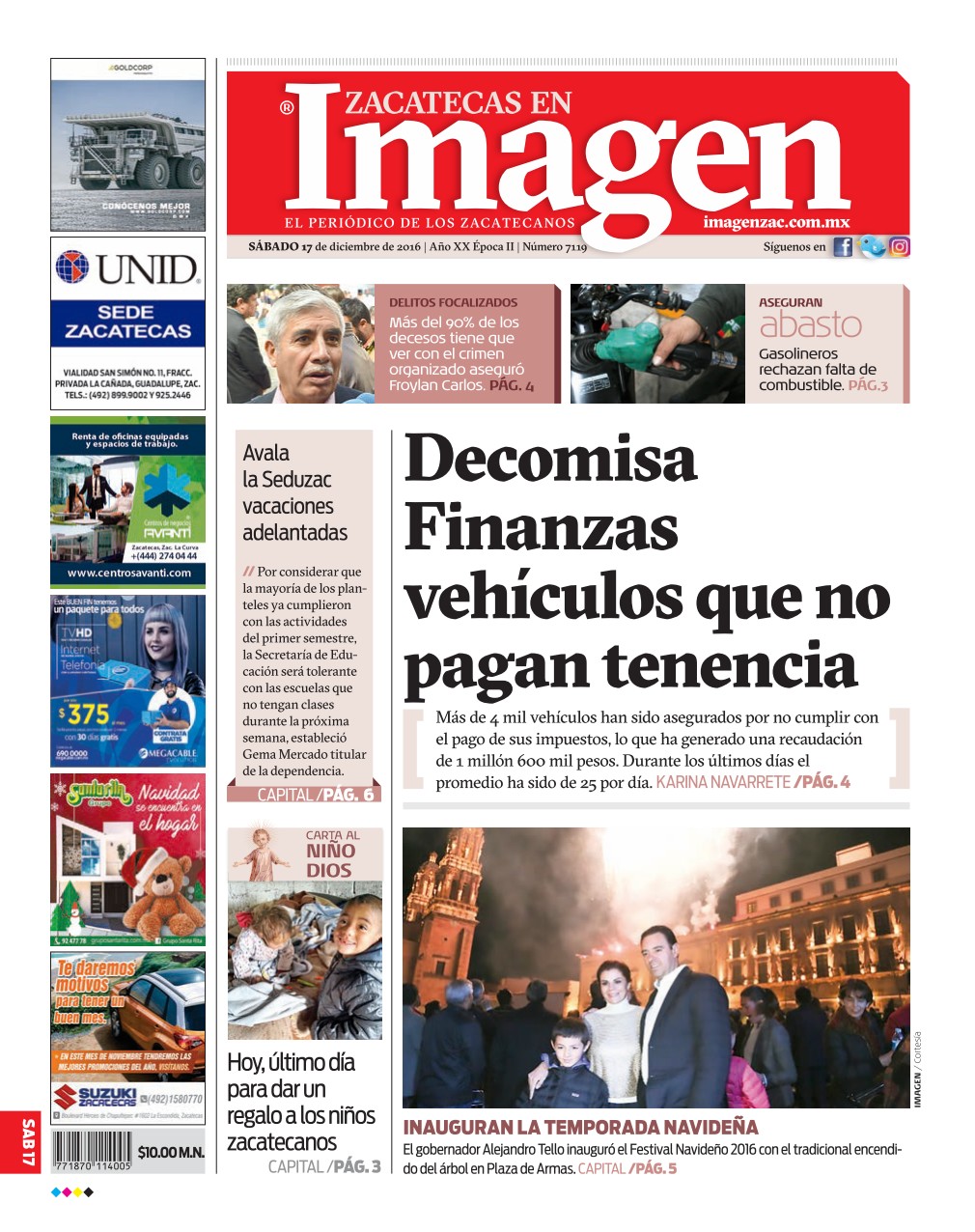 Imagen Zacatecas edición del 17 de Diciembre 2016