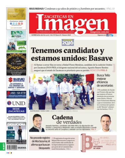 Imagen Zacatecas edición del 18 de Abril 2016