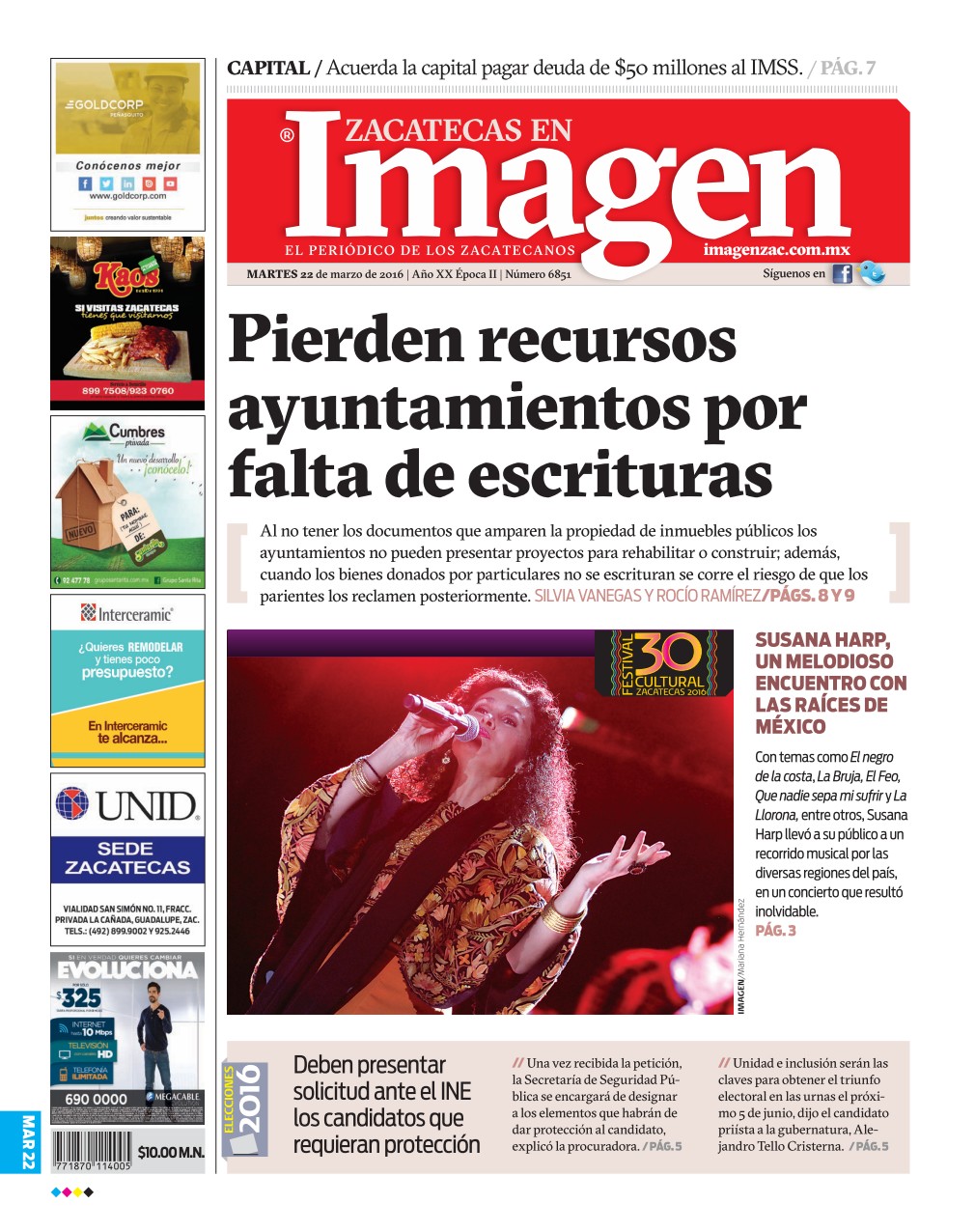Imagen Zacatecas edición del 22 de Marzo 2016