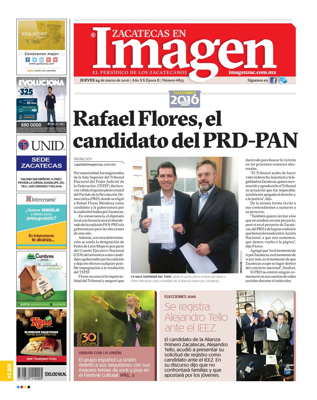 Imagen Zacatecas edición del 24 de Marzo 2016