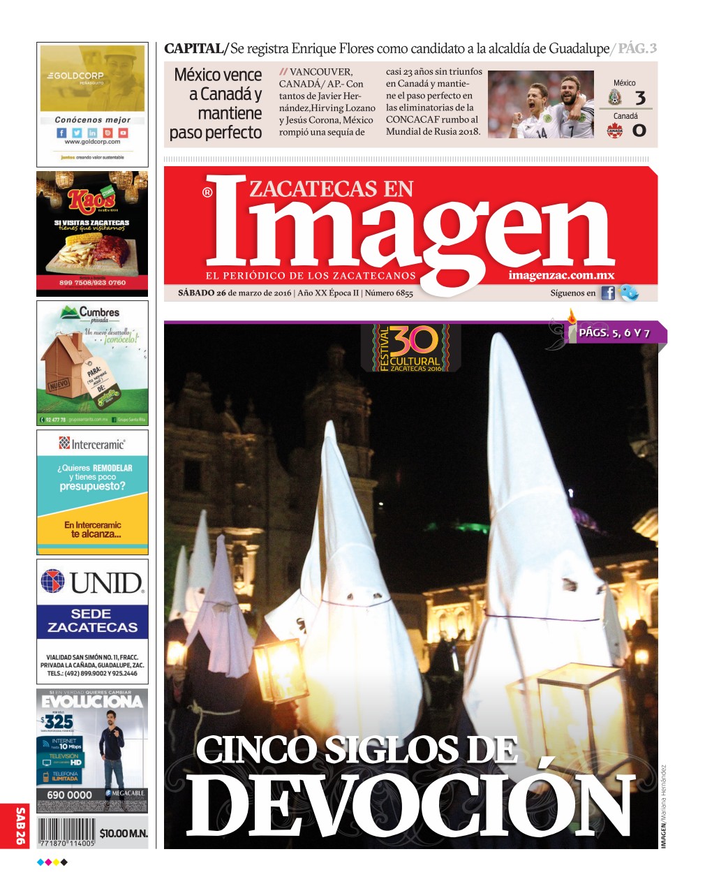 Imagen Zacatecas edición del 26 de Marzo 2016