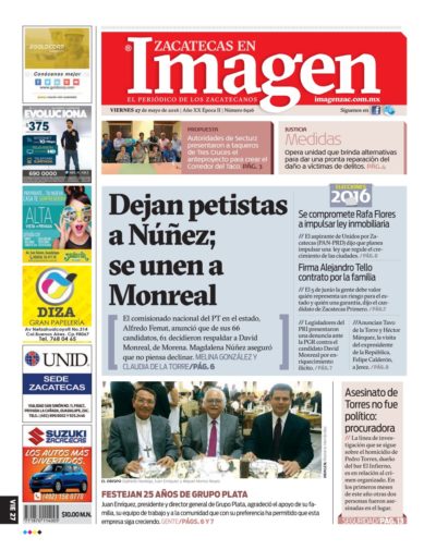 Imagen Zacatecas edición del 27 de Mayo 2016