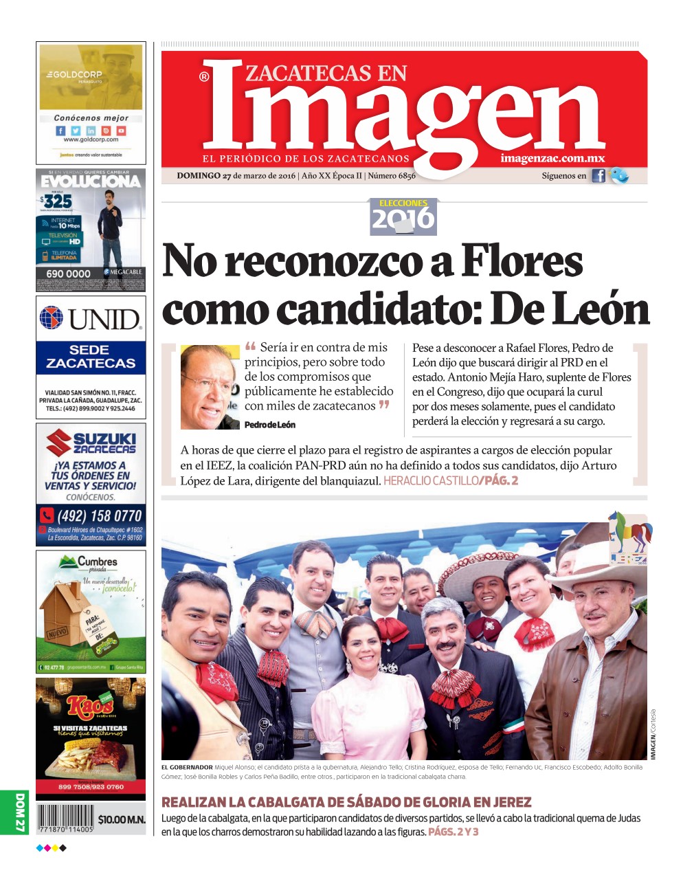 Imagen Zacatecas edición del 27 de Marzo 2016