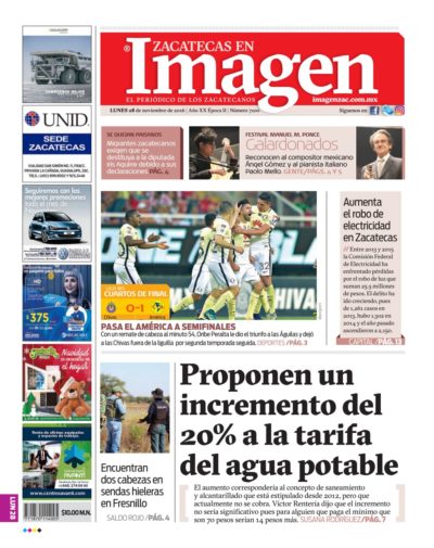 Imagen Zacatecas edición del 28 de Noviembre 2016