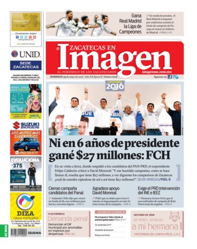 Imagen Zacatecas edición del 29 de Mayo 2016