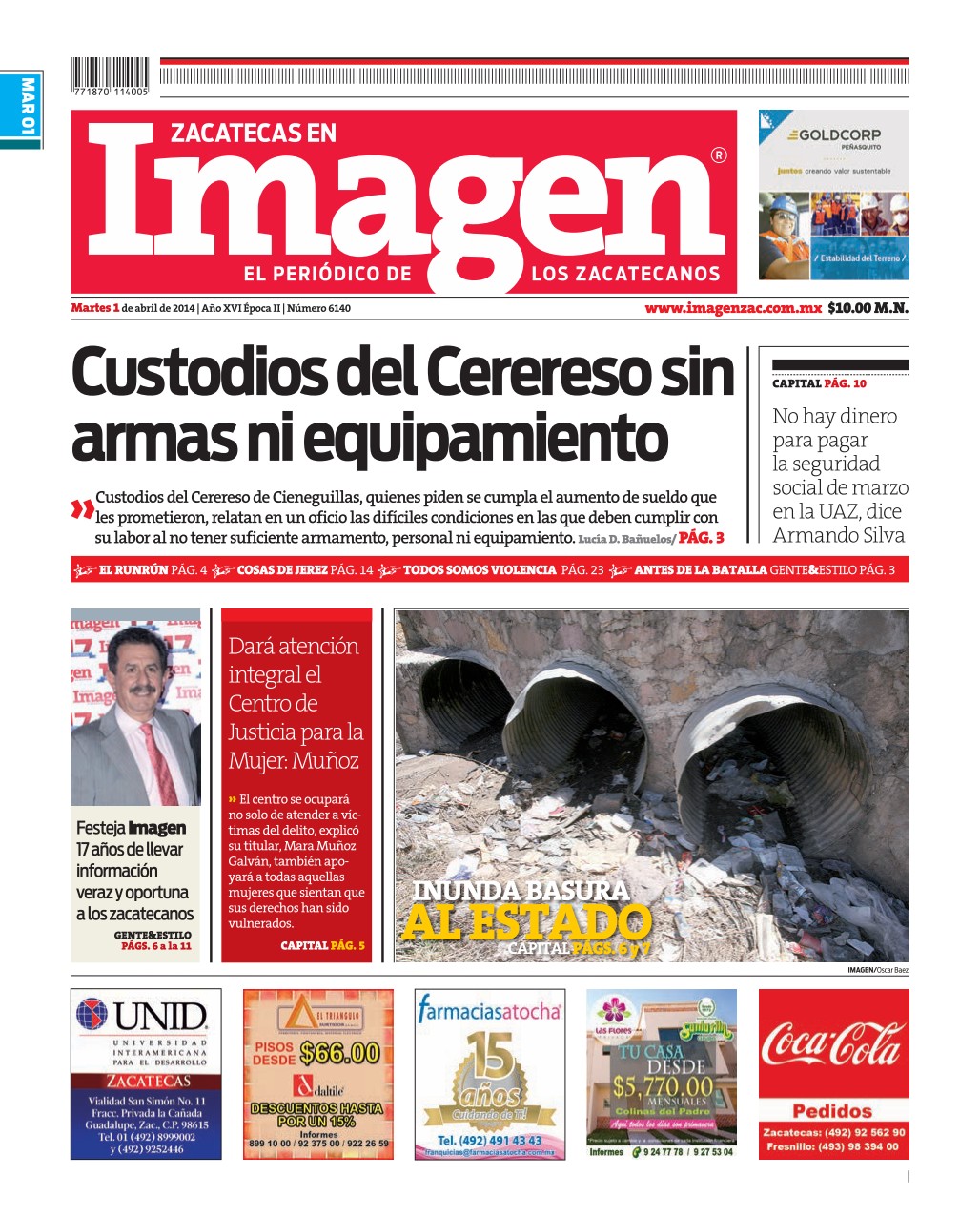 Imagen Zacatecas edición del 01 de Abril 2014