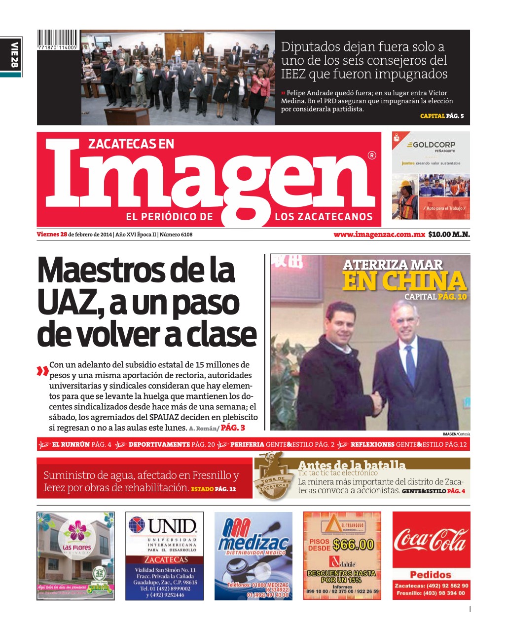 Imagen Zacatecas edición del 28 de Febrero 2014