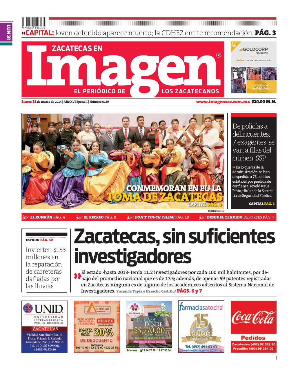 Imagen Zacatecas edición del 31 de Marzo 2014