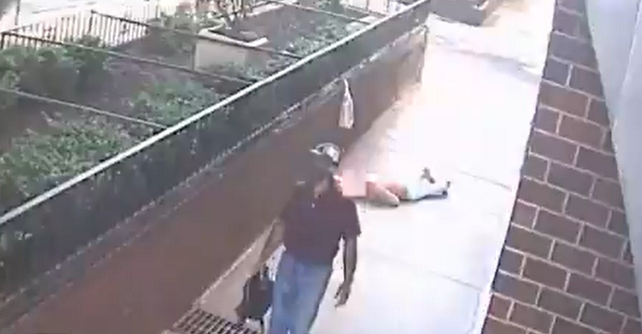 Foto: Captura de pantalla del momento cuando el hombre le roba la bolsa. Twitter: @NYPDnews.