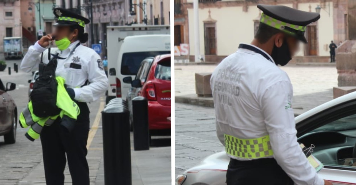 Algunos policías fueron sorprendidos usando incorrectamente el cubrebocas. | Fotos: Miguel Alvarado