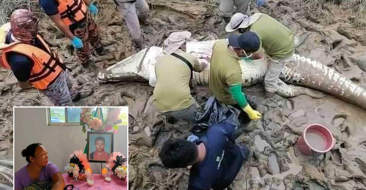 Foto: Frente al oficial de policía en jefe, la familia de la víctima y algunos aldeanos, fue abierto el cocodrilo para confirmar la presencia de las partes del niño.