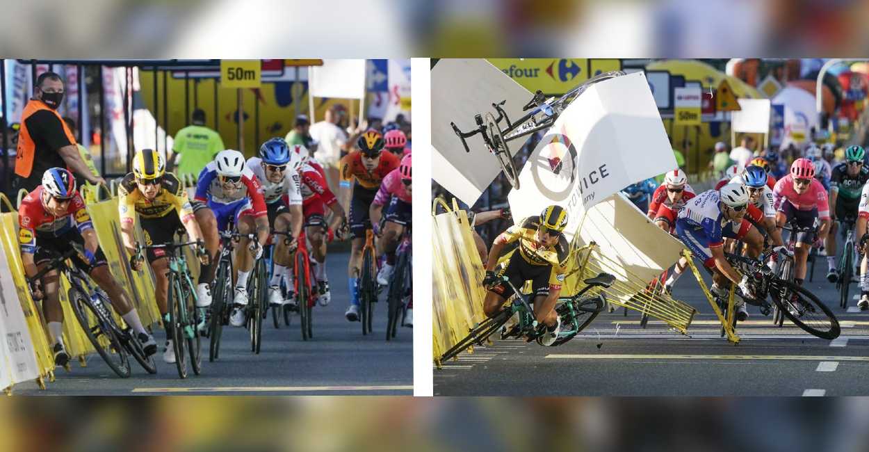 El ciclista Dylan Groenewegen empujó a Fabio Jakobsen provocando su caída. | Foto: AP News