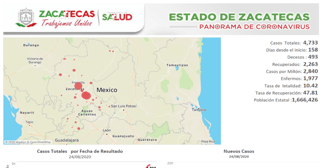 Zacatecas suma un total de 4 mil 733 casos positivos. Foto: Cortesía.