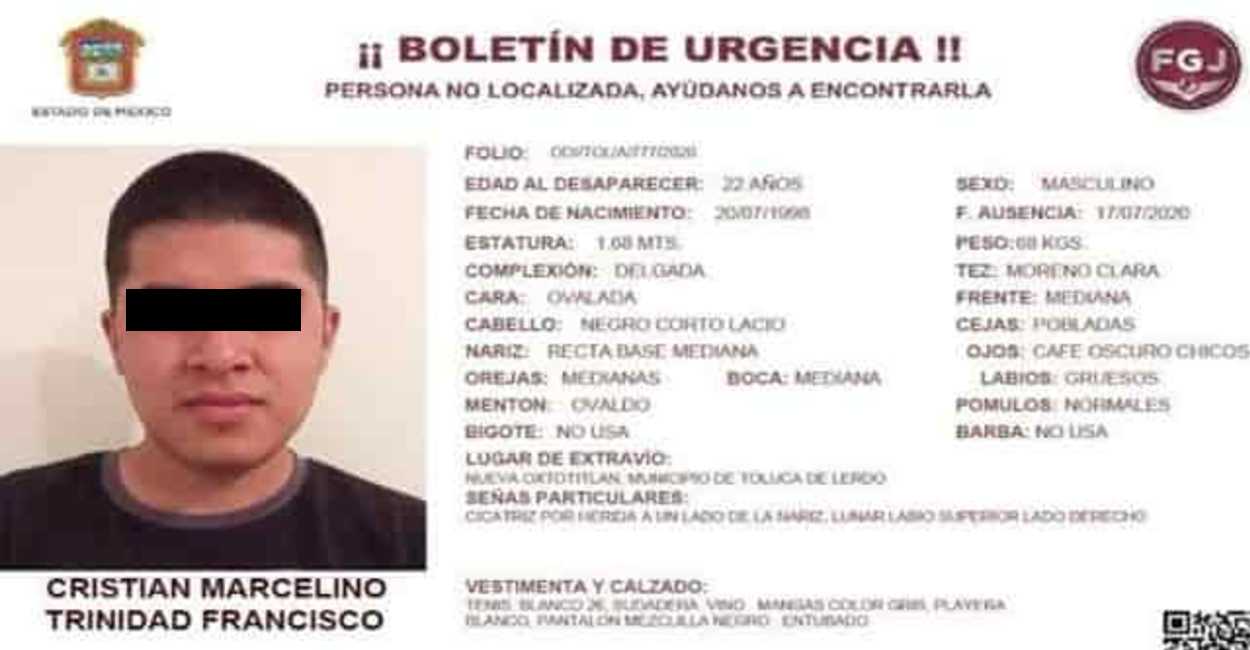 Foto: Cristian fue reportado como desaparecido el pasado 17 de julio.
