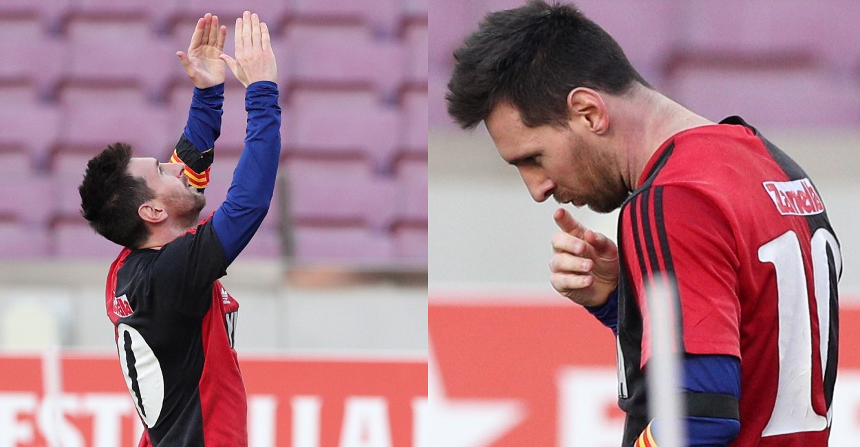 Messi festejó con la camiseta de Newell’s Old Boys. Fotos: REUTERS.