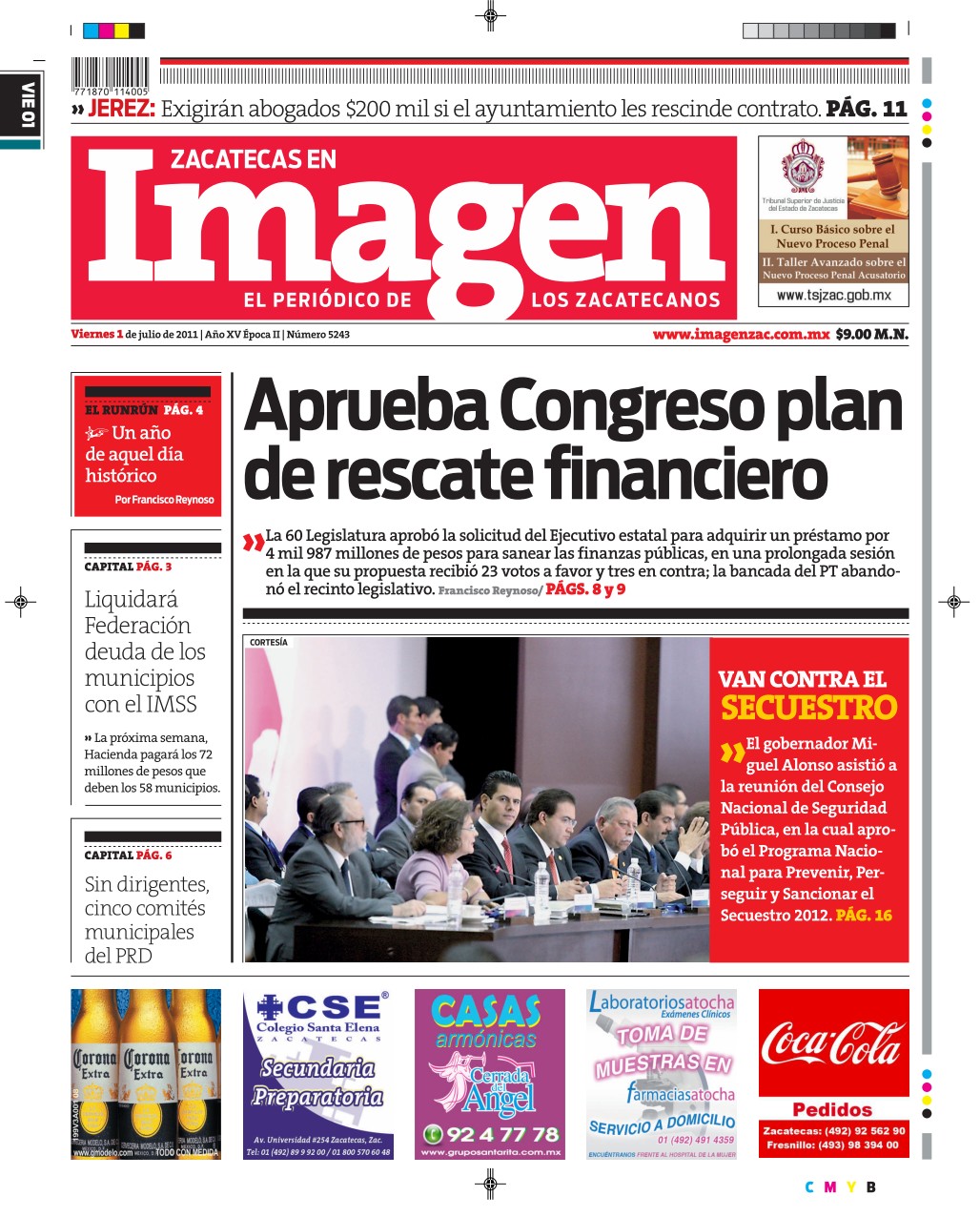 Imagen Zacatecas edición del 01 de Julio 2011