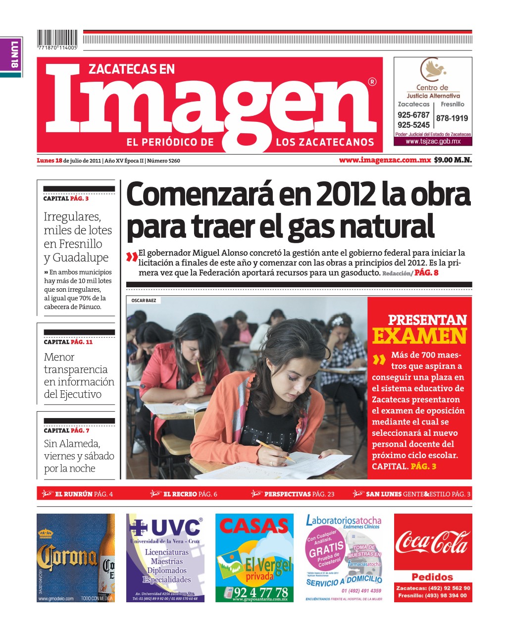 Imagen Zacatecas edición del 18 de Julio 2011
