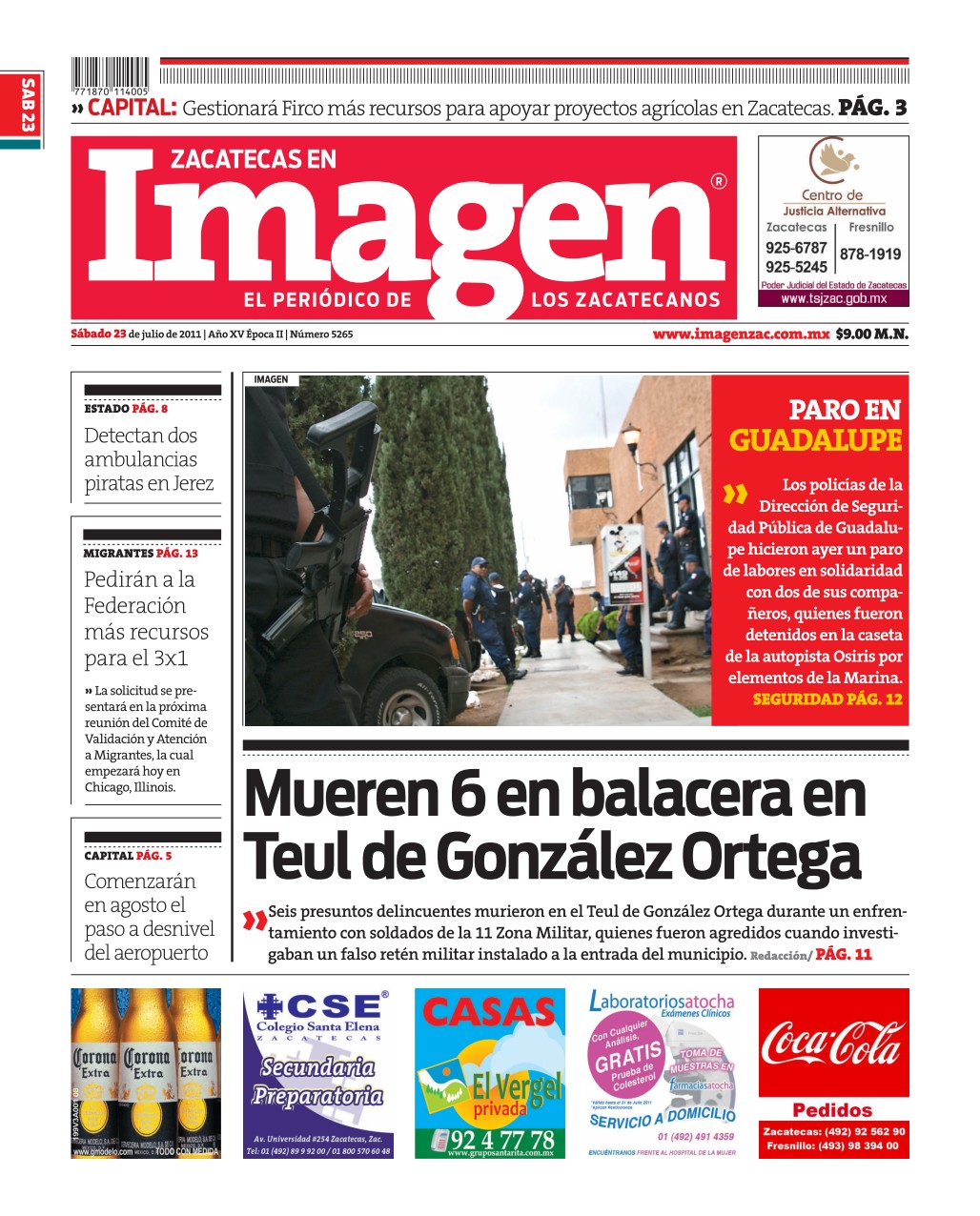 Imagen Zacatecas edición del 23 de Julio 2011