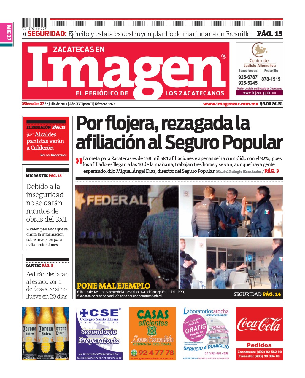 Imagen Zacatecas edición del 27 de Julio 2011