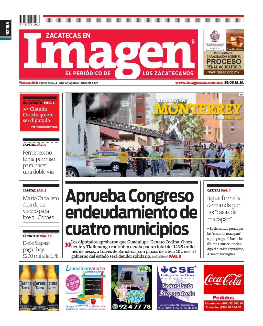 Imagen Zacatecas edición del 26 de Agosto 2011