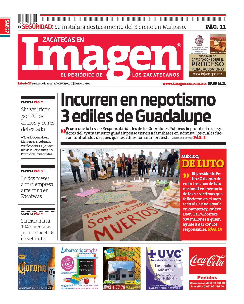 Imagen Zacatecas edición del 27 de Agosto 2011
