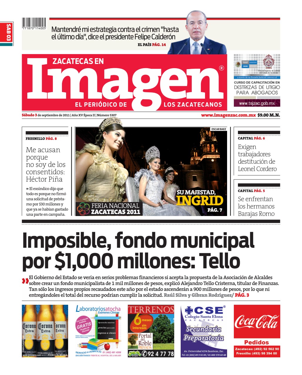 Imagen Zacatecas edición del 03 de Septiembre 2011