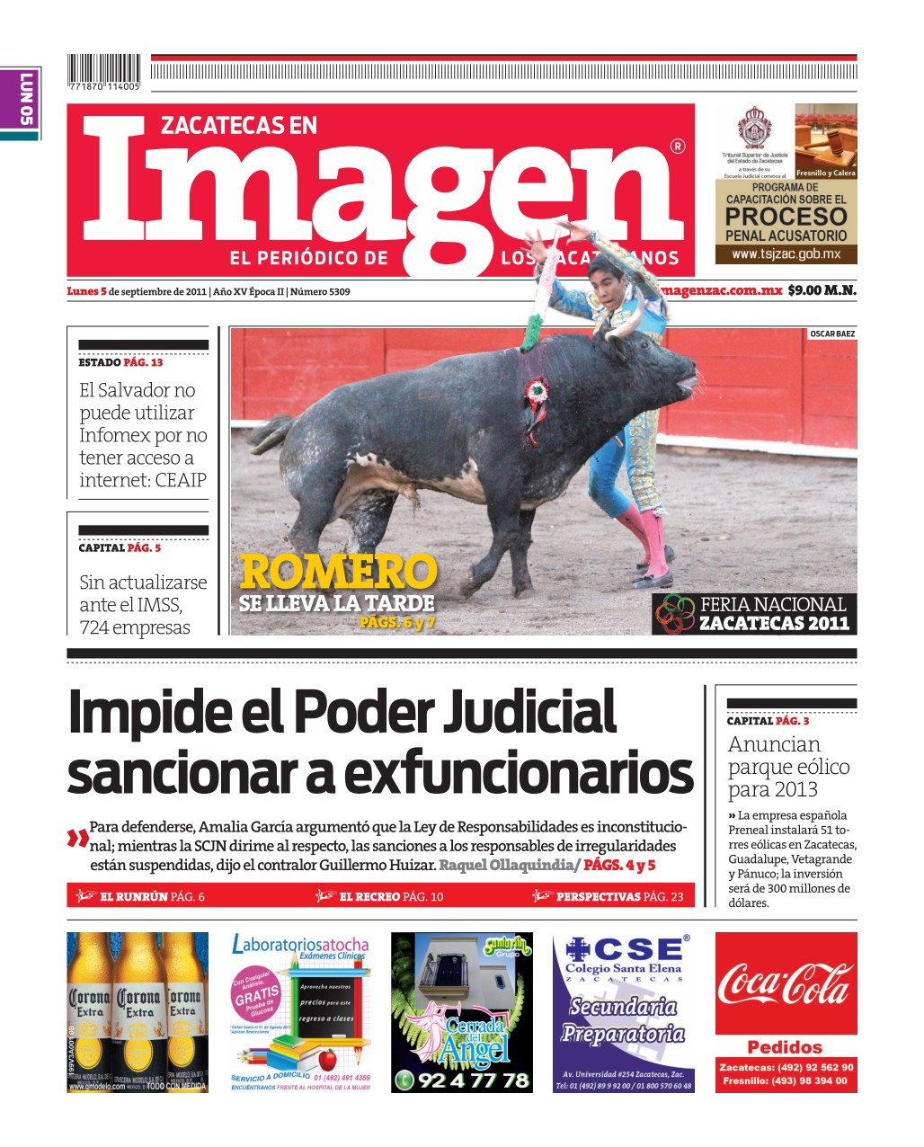 Imagen Zacatecas edición del 05 de Septiembre 2011