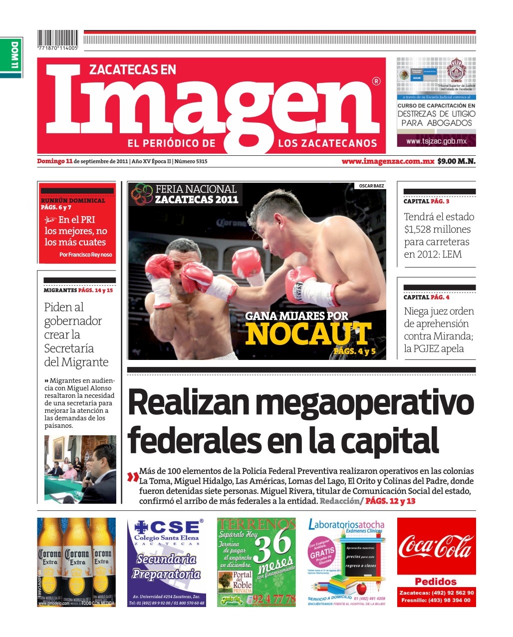 Imagen Zacatecas edición del 11 de Septiembre 2011