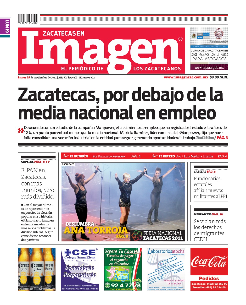 Imagen Zacatecas edición del 19 de Septiembre 2011