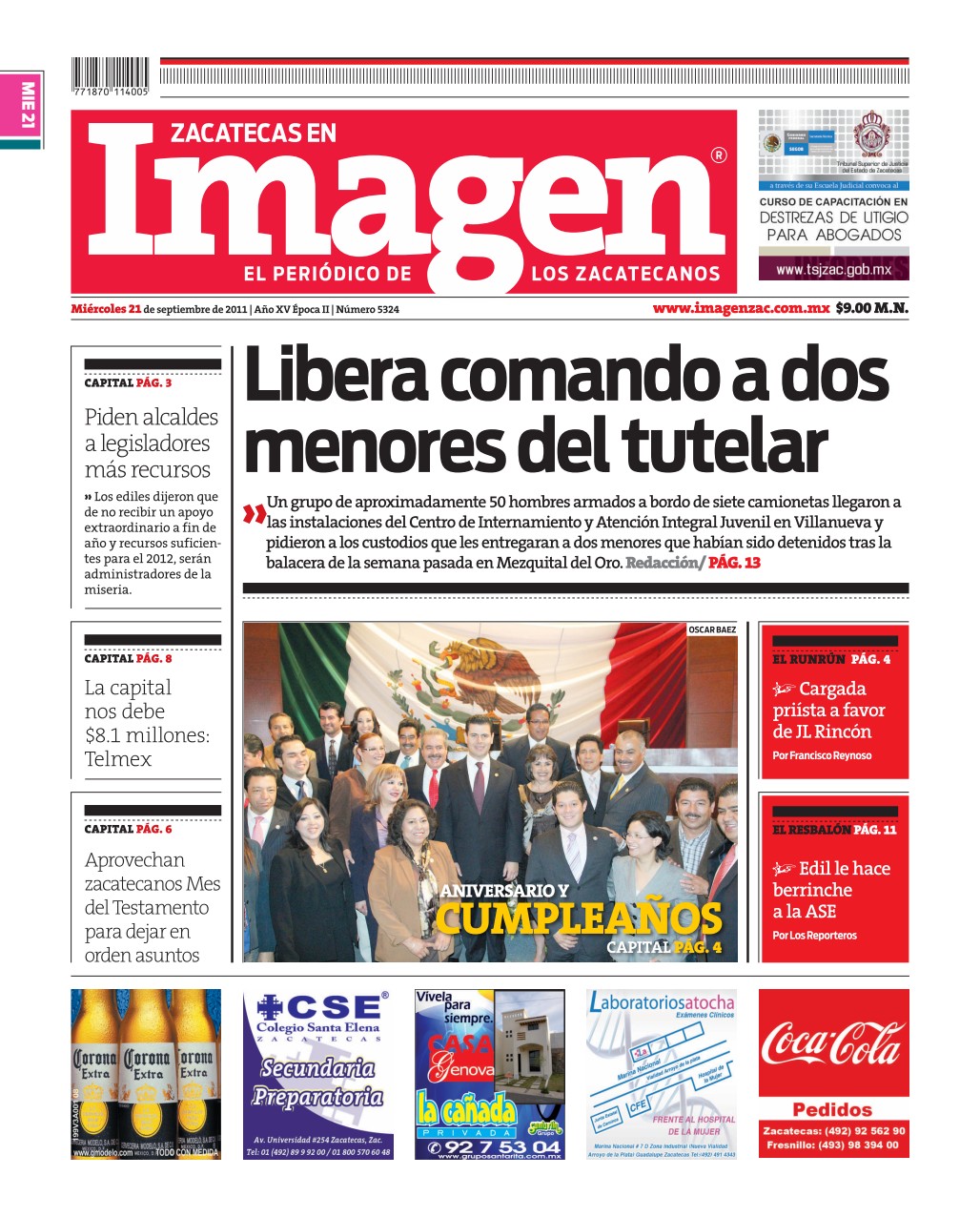 Imagen Zacatecas edición del 21 de Septiembre 2011
