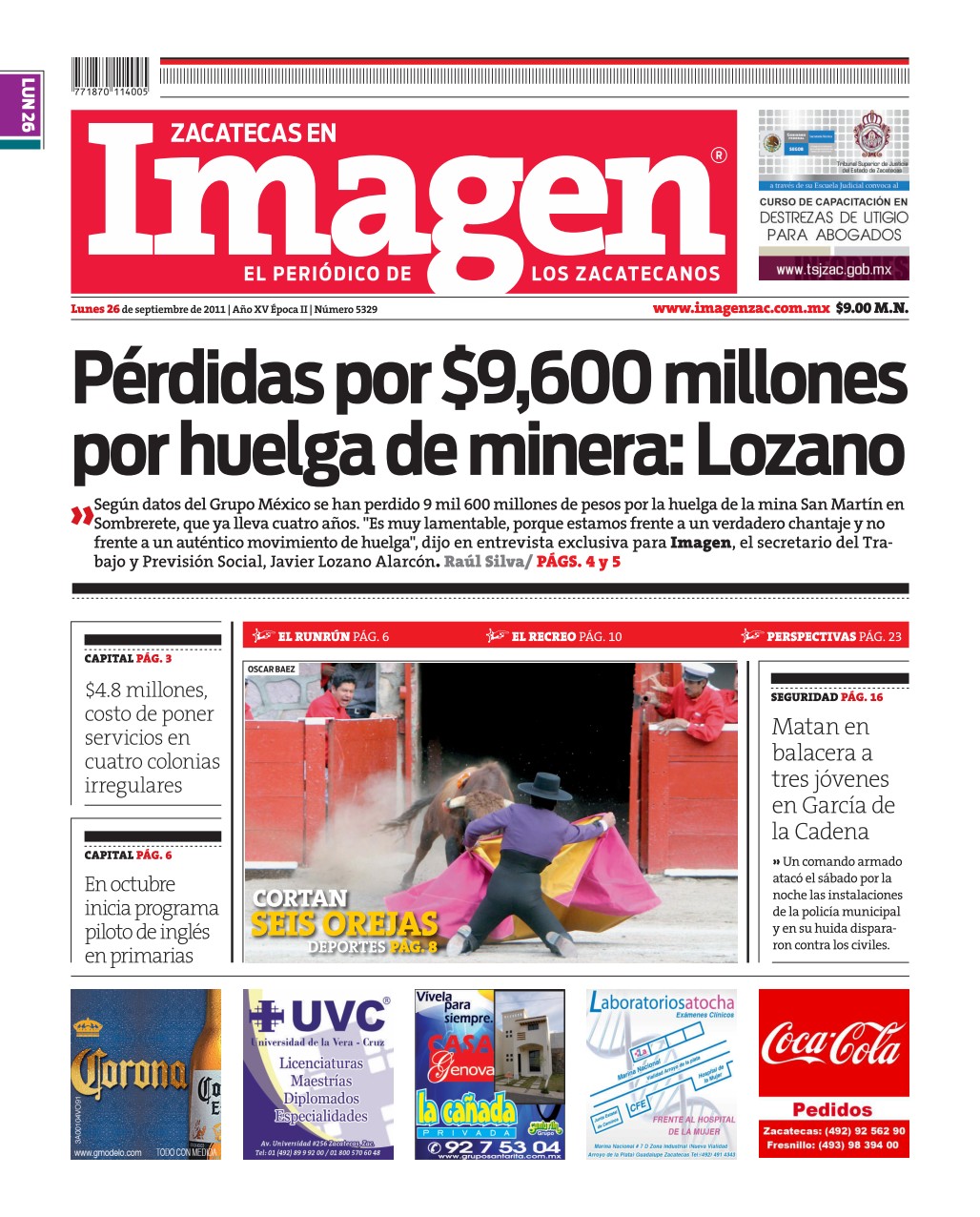 Imagen Zacatecas edición del 26 de Septiembre 2011