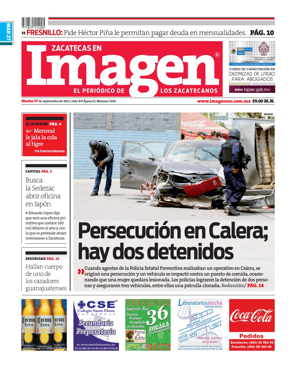 Imagen Zacatecas edición del 27 de Septiembre 2011
