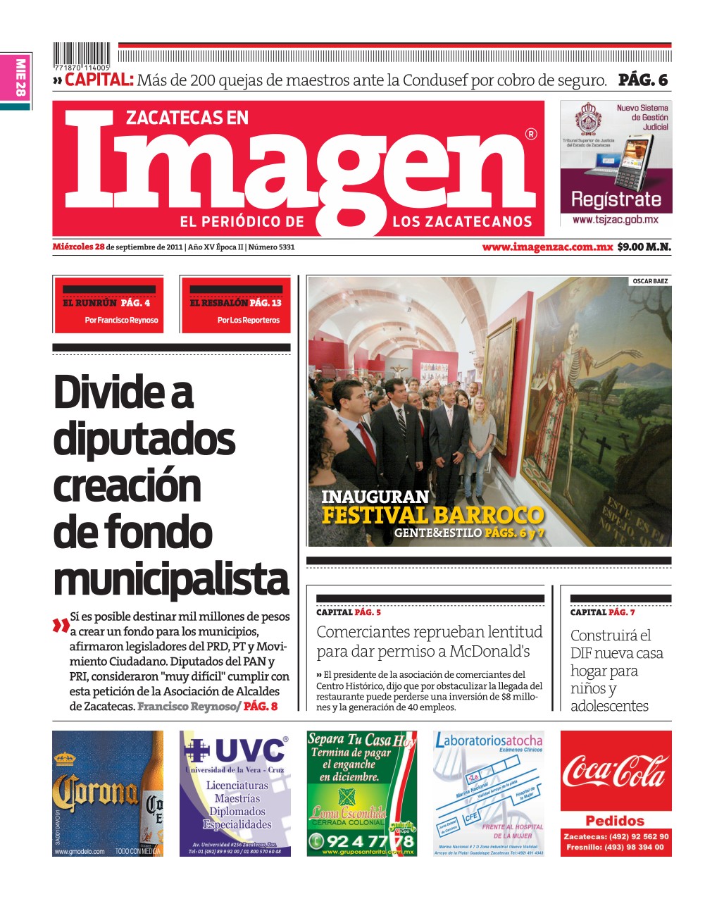 Imagen Zacatecas edición del 28 de Septiembre 2011