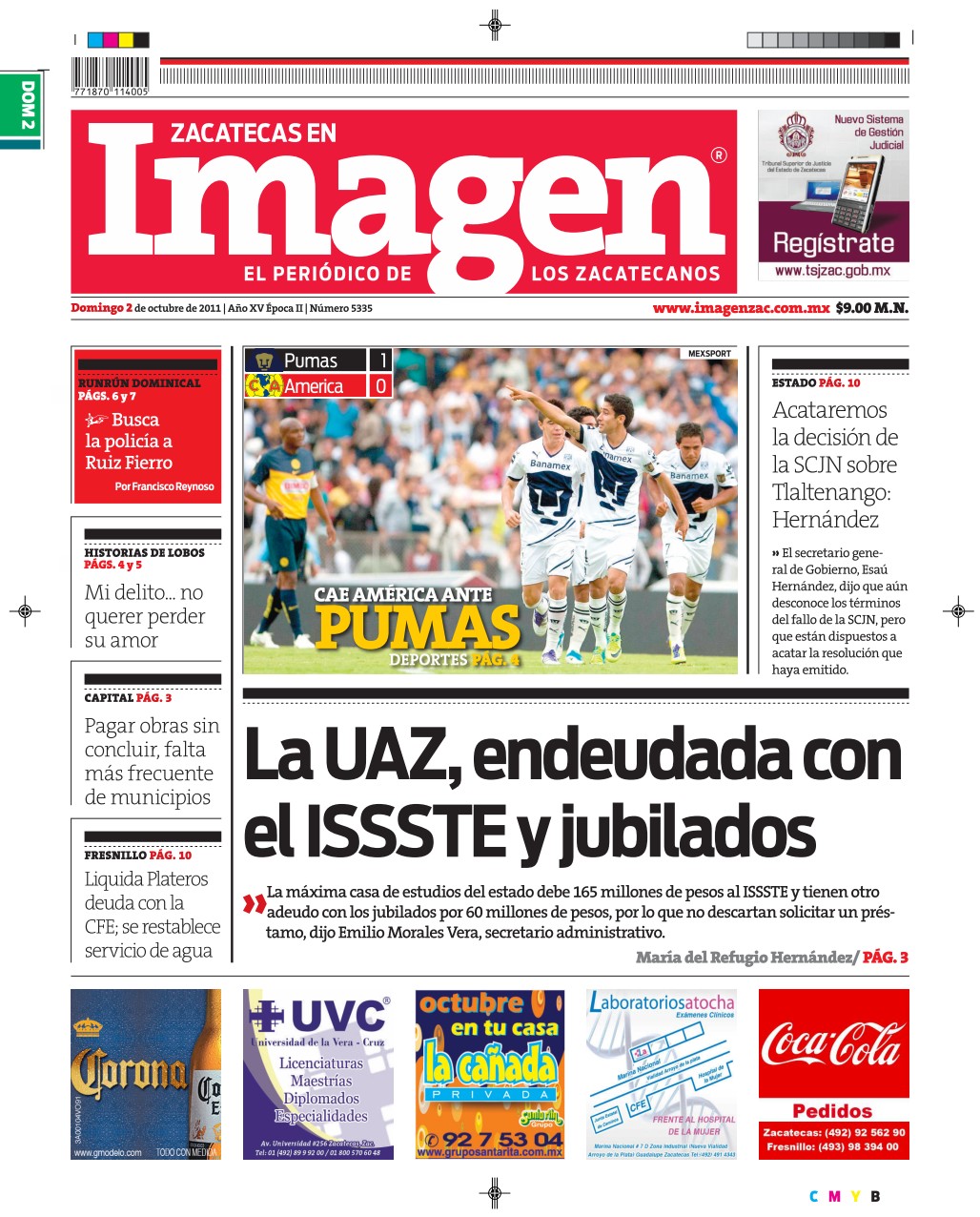 Imagen Zacatecas edición del 02 de Octubre 2011