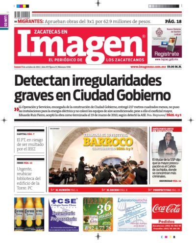 Imagen Zacatecas edición del 03 de Octubre 2011