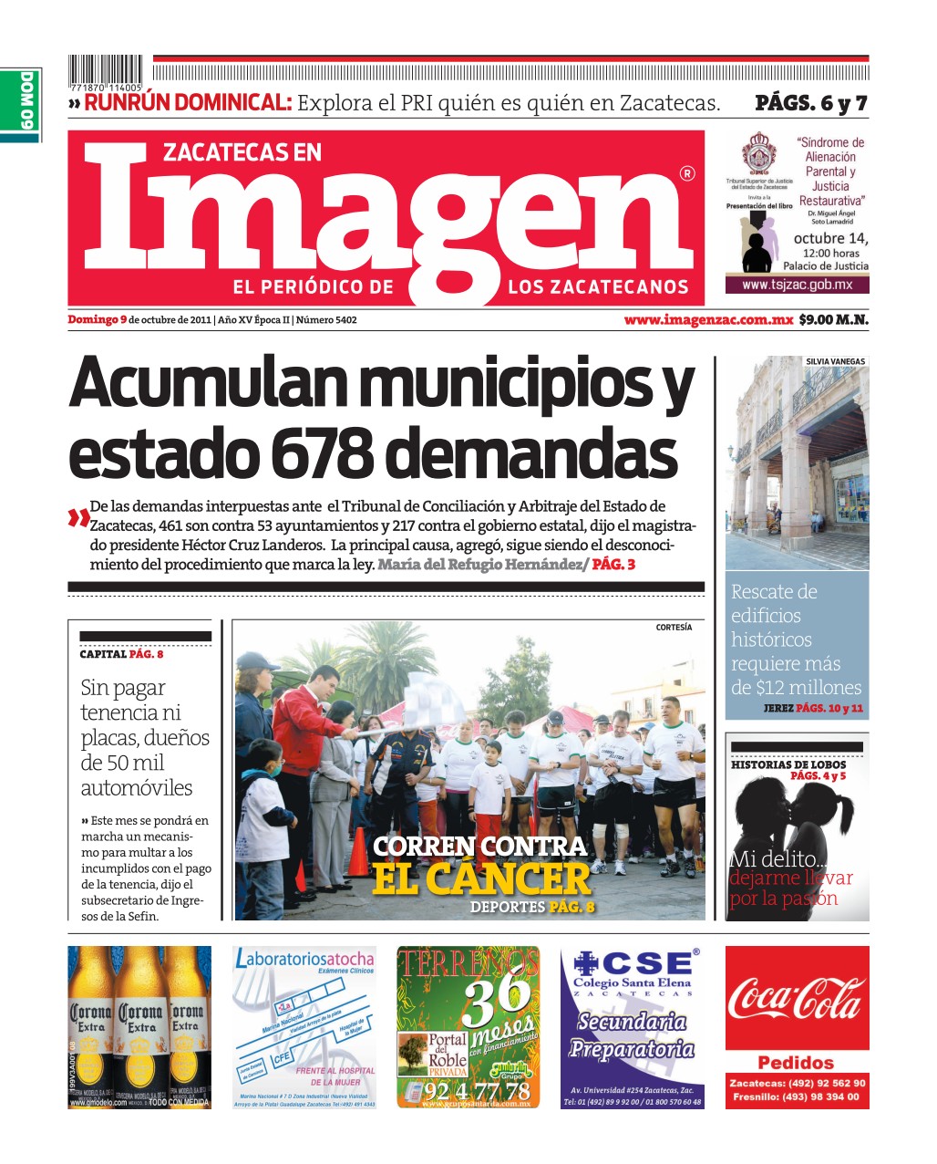 Imagen Zacatecas edición del 09 de Octubre 2011