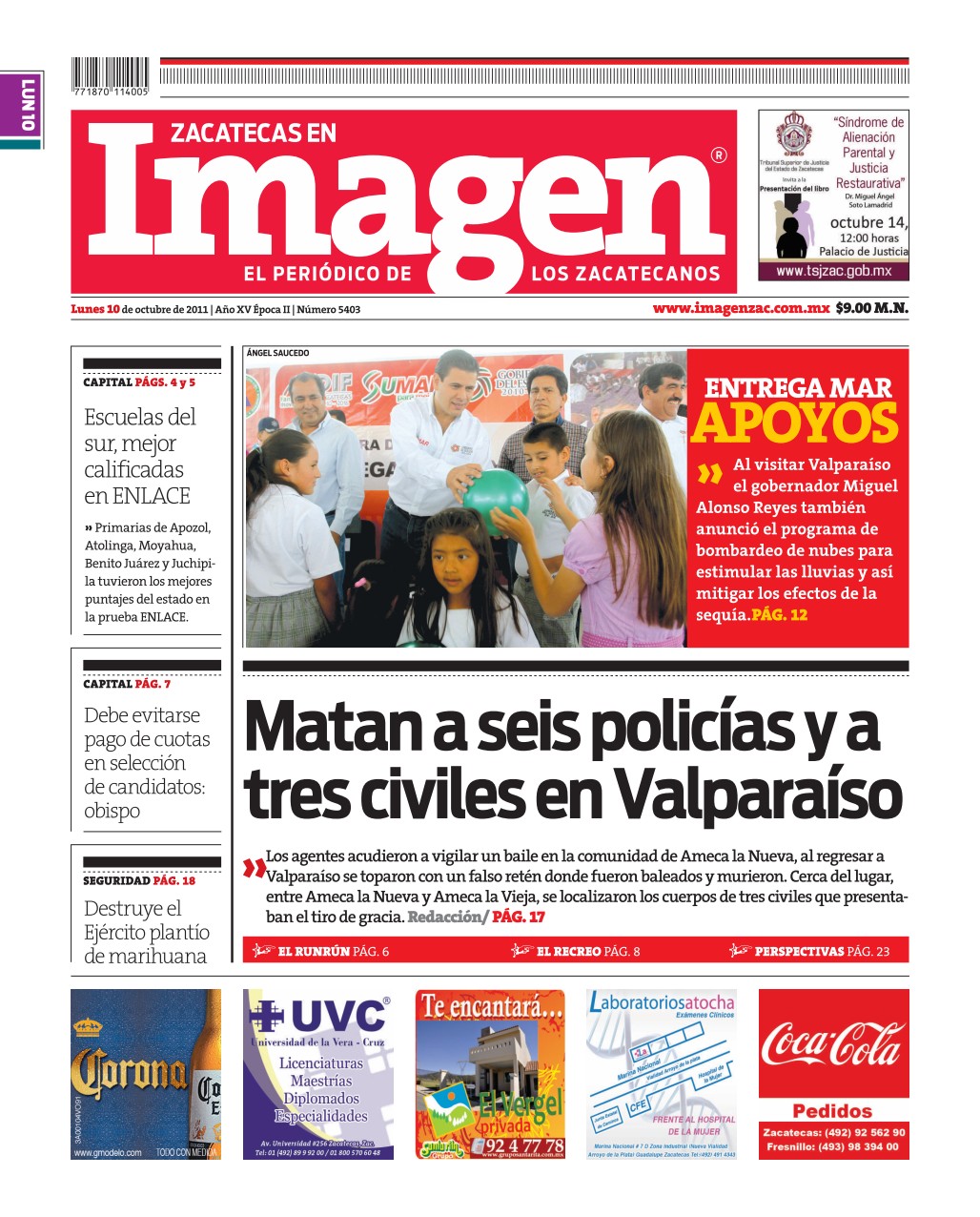 Imagen Zacatecas edición del 10 de Octubre 2011
