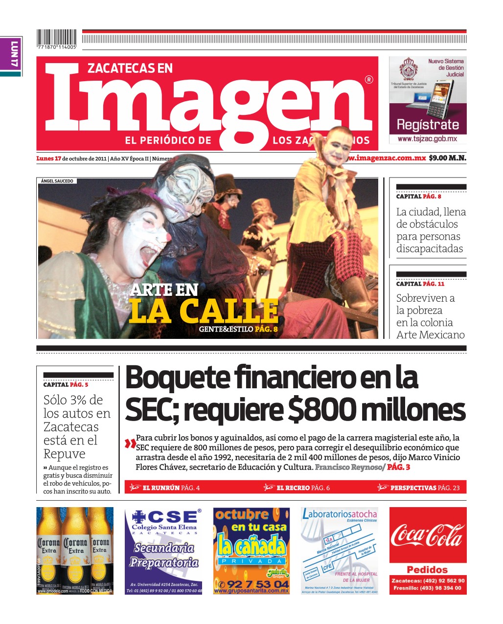 Imagen Zacatecas edición del 17 de Octubre 2011